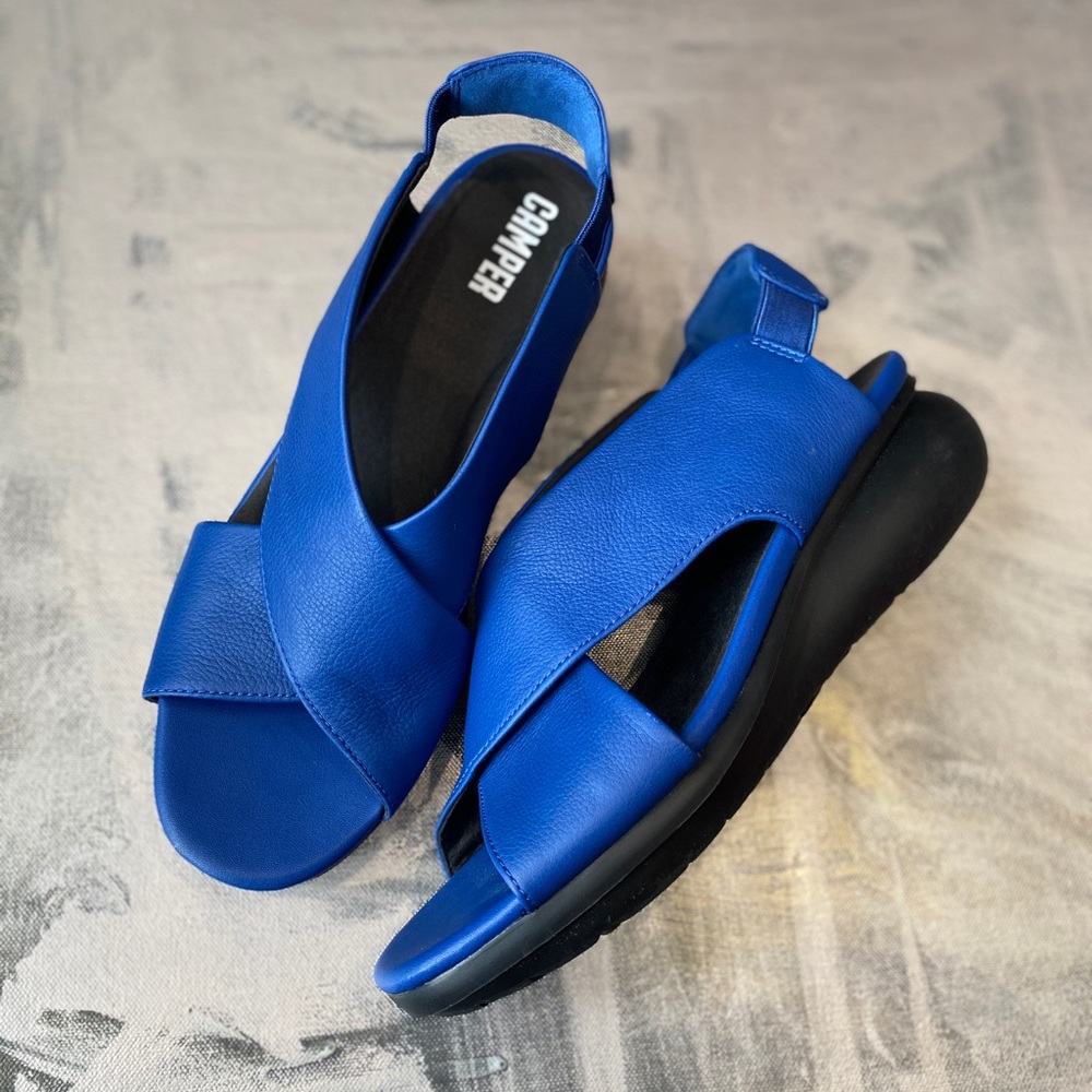 Camper Blue leather wedge sandal size 40 / US 9.5